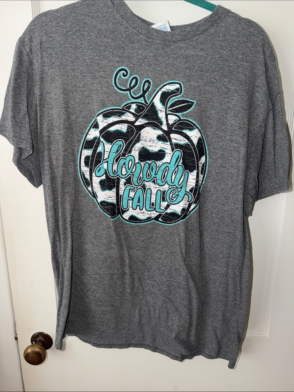 Howdy Fall Graphic Tee - Gray with Teal Accent